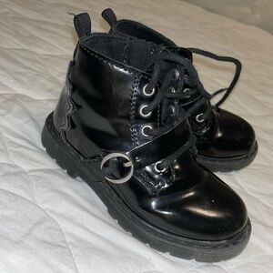 Zara Shiny Black Kids Boots with Strap